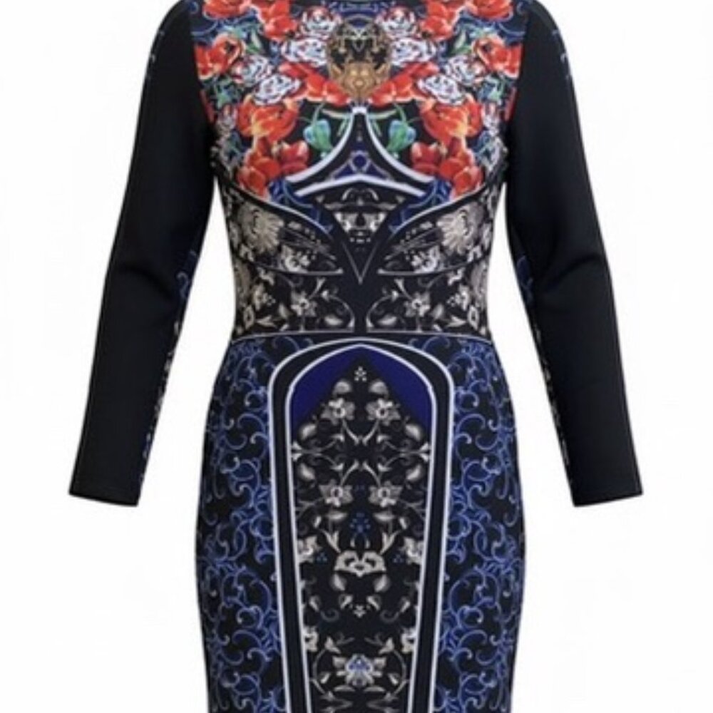 NWT Clover Canyon Royal Egg Vase Floral Dress Bodycon Womens Size Medium Blue Re